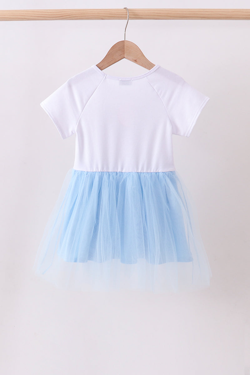 Blue bow star sequin tulle dress | Boutique Children's Clothing