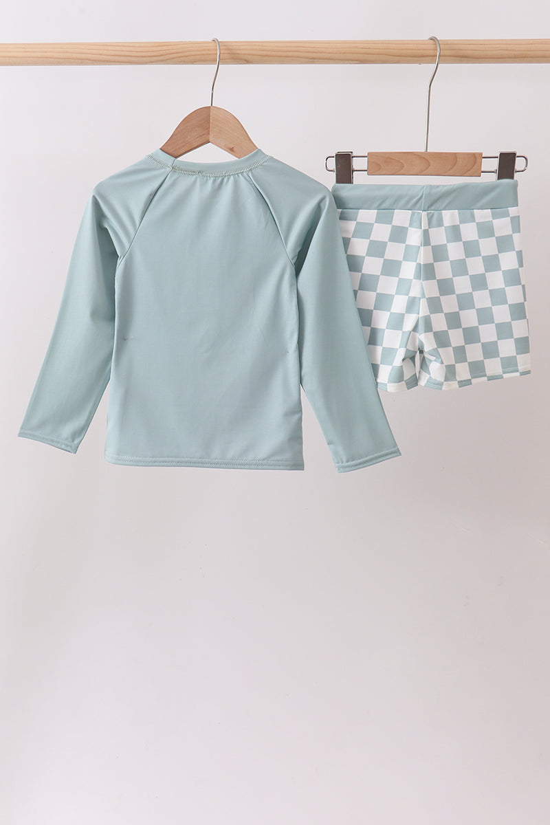 Sage Checker UPF Rashguard set | Boutique Children's Clothing