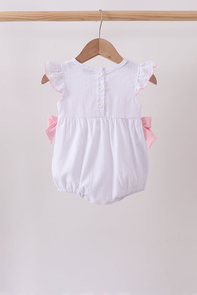 White Bow Smocked Jacquard Bubble | Boutique Children's Clothing