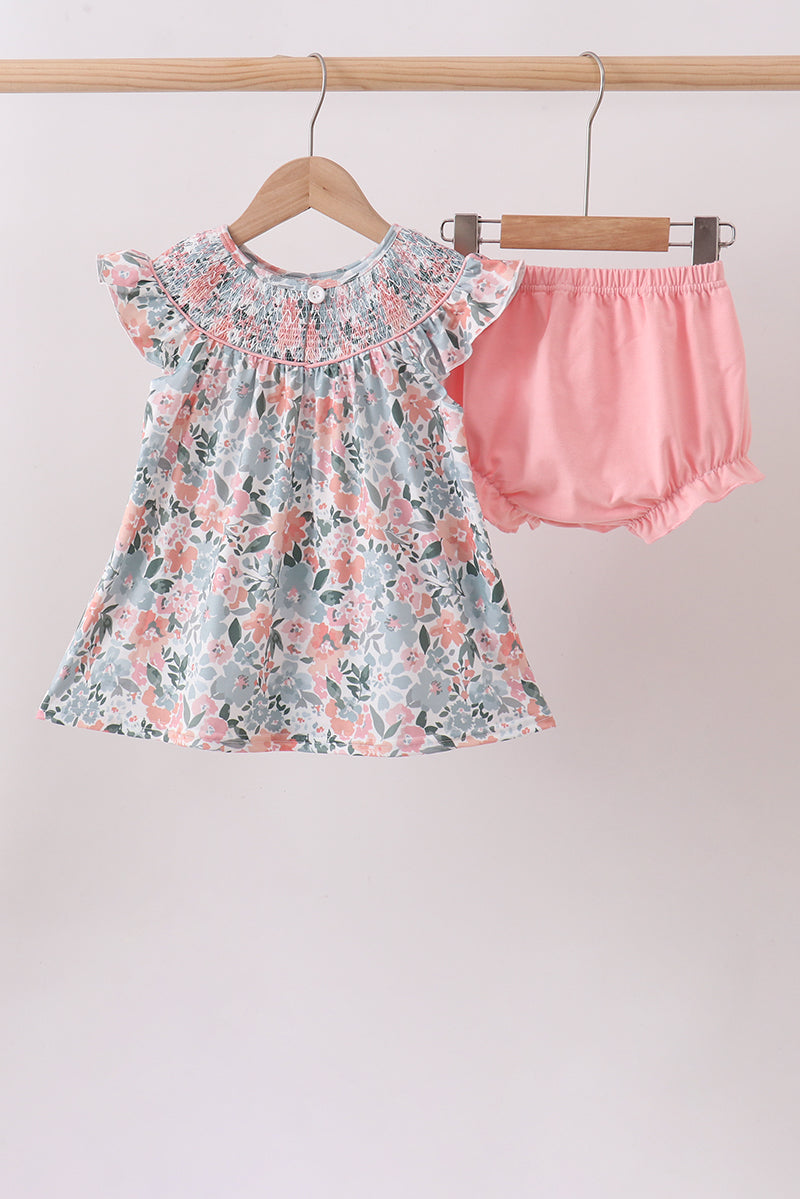 Pink Floral Smocked Bloomer Set | Boutique Children's Clothing