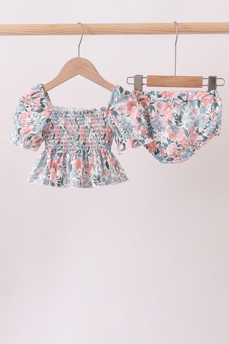 Pink Floral Smocked UPF Swim Set | Boutique Children's Clothing