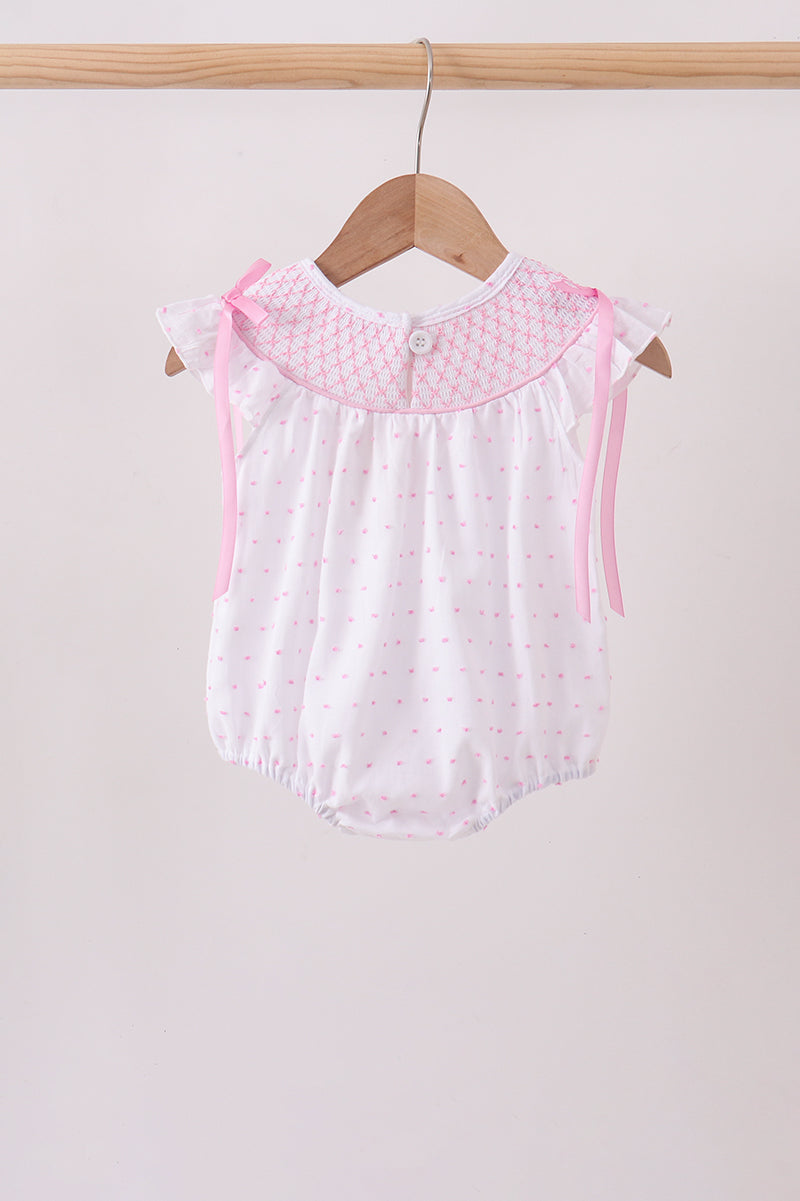 Pink Bow Smocked Swiss Dot Bubble | Boutique Children's Clothing