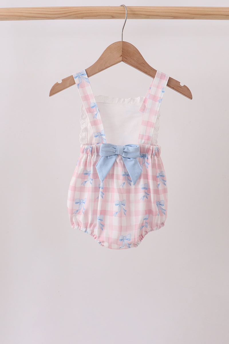 Pink Gingham Bow Print Lace Bubble | Boutique Children's Clothing