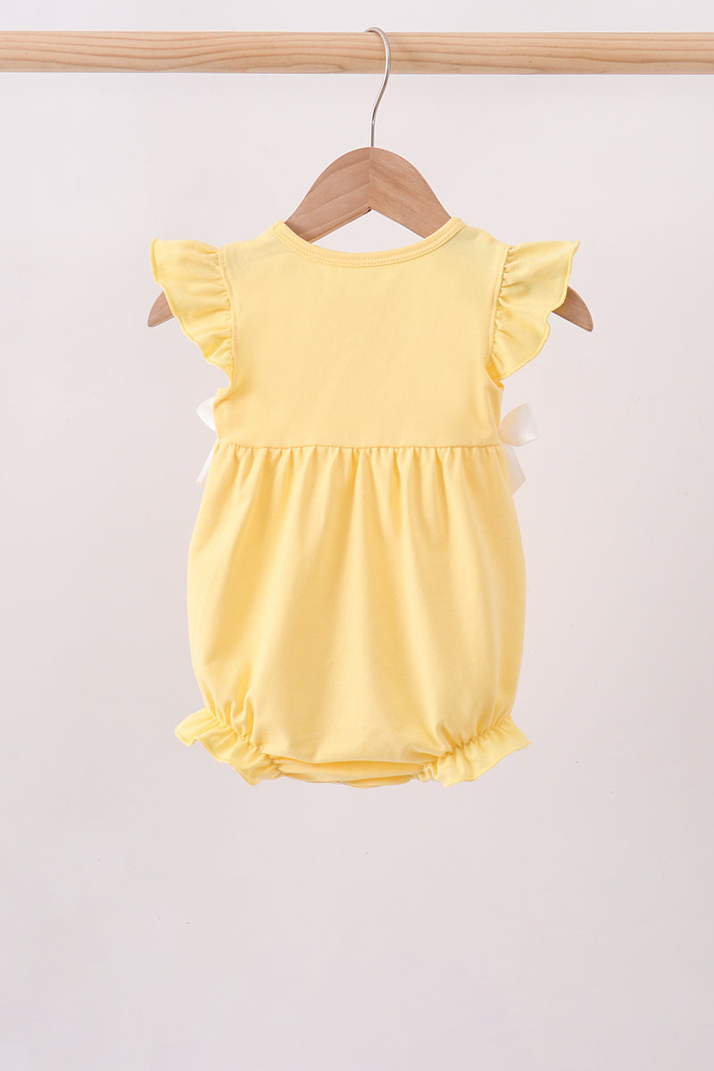 Mustard character embroidery ruffle bubble | Boutique Children's Clothing