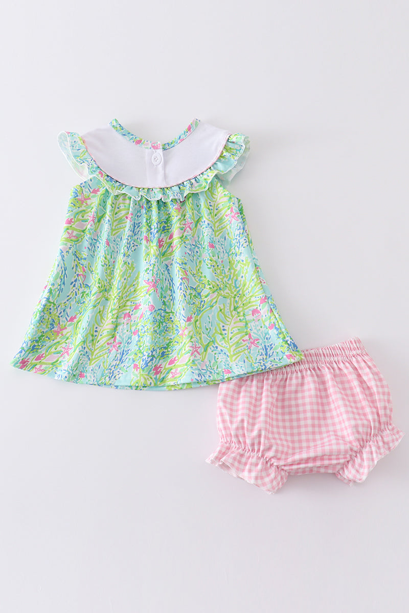 Green Turtle Embroidered Bloomer Set | Boutique Children's Clothing