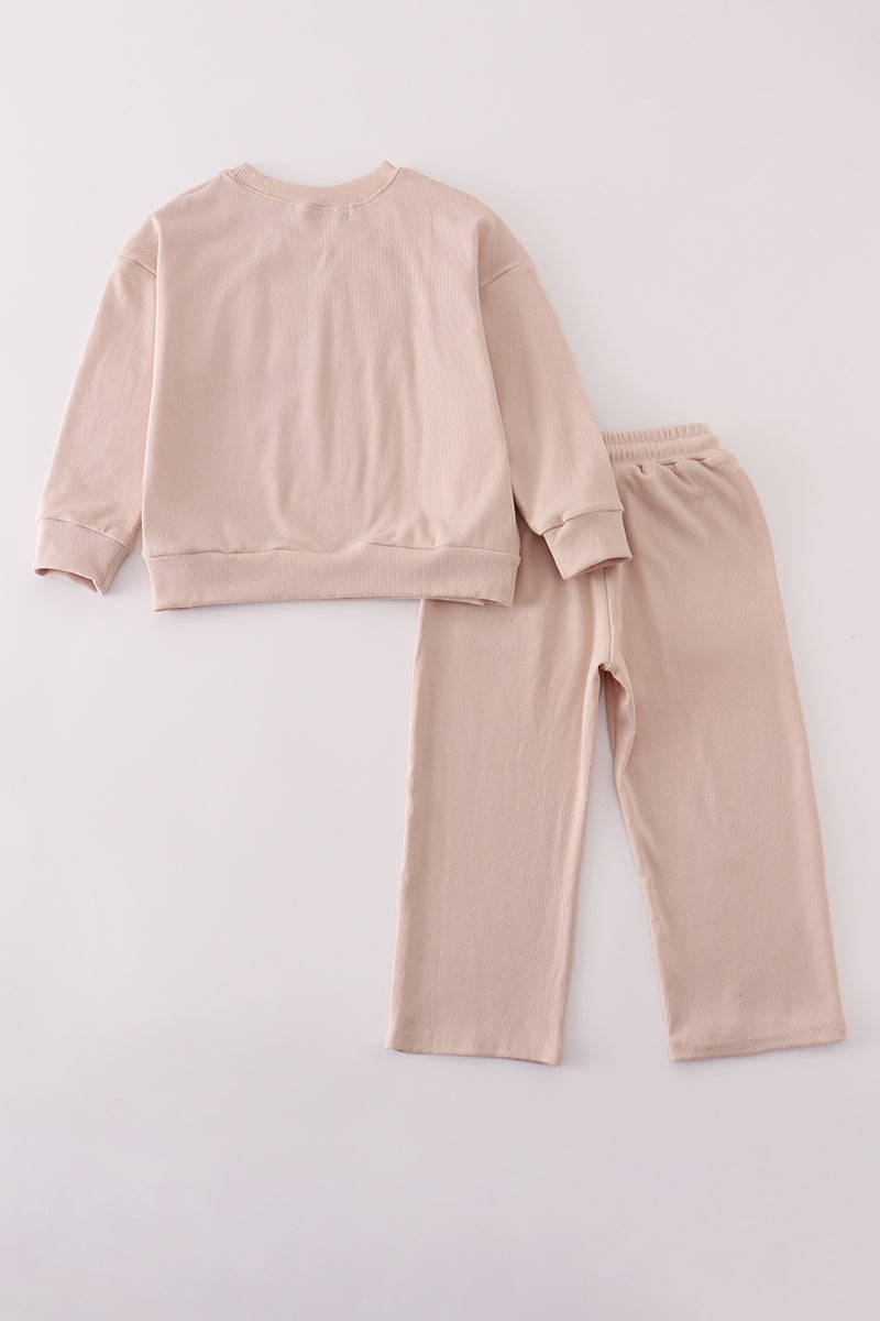 Cream MINI french knot pants set | Boutique Children's Clothing