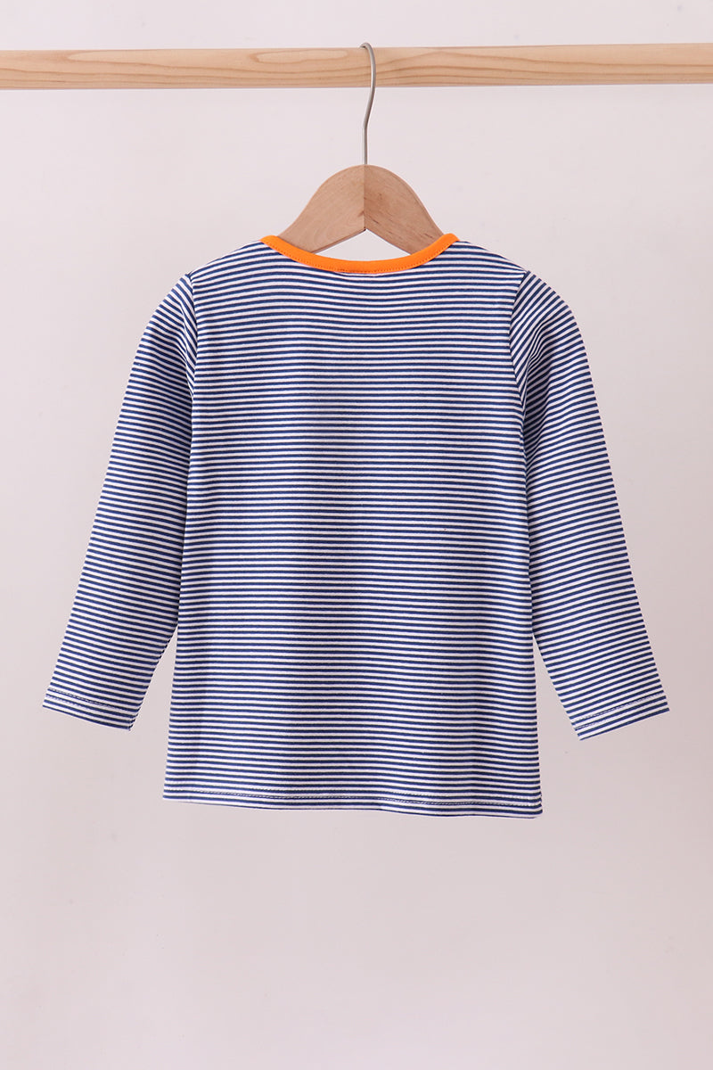 Premium Blue Auburn stripe tiger top | Boutique Children's Clothing