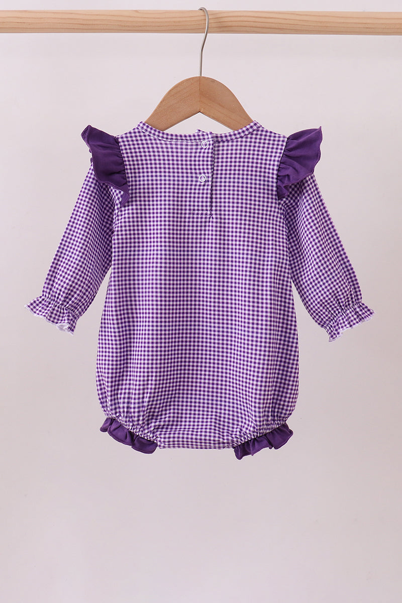 Premium Purple LSU tiger embroidery gingham ruffle bubble | Boutique Children's Clothing