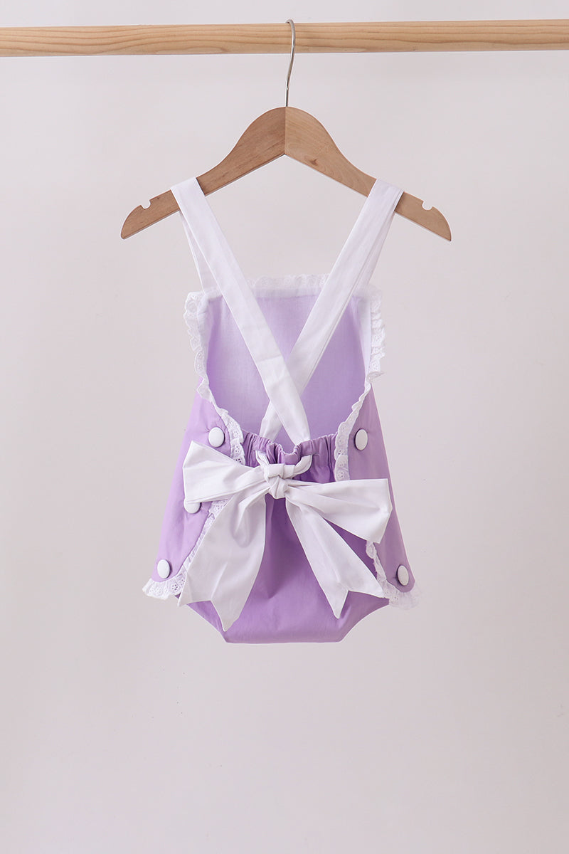 Purple ribbon ruffle bow bubble | Boutique Children's Clothing