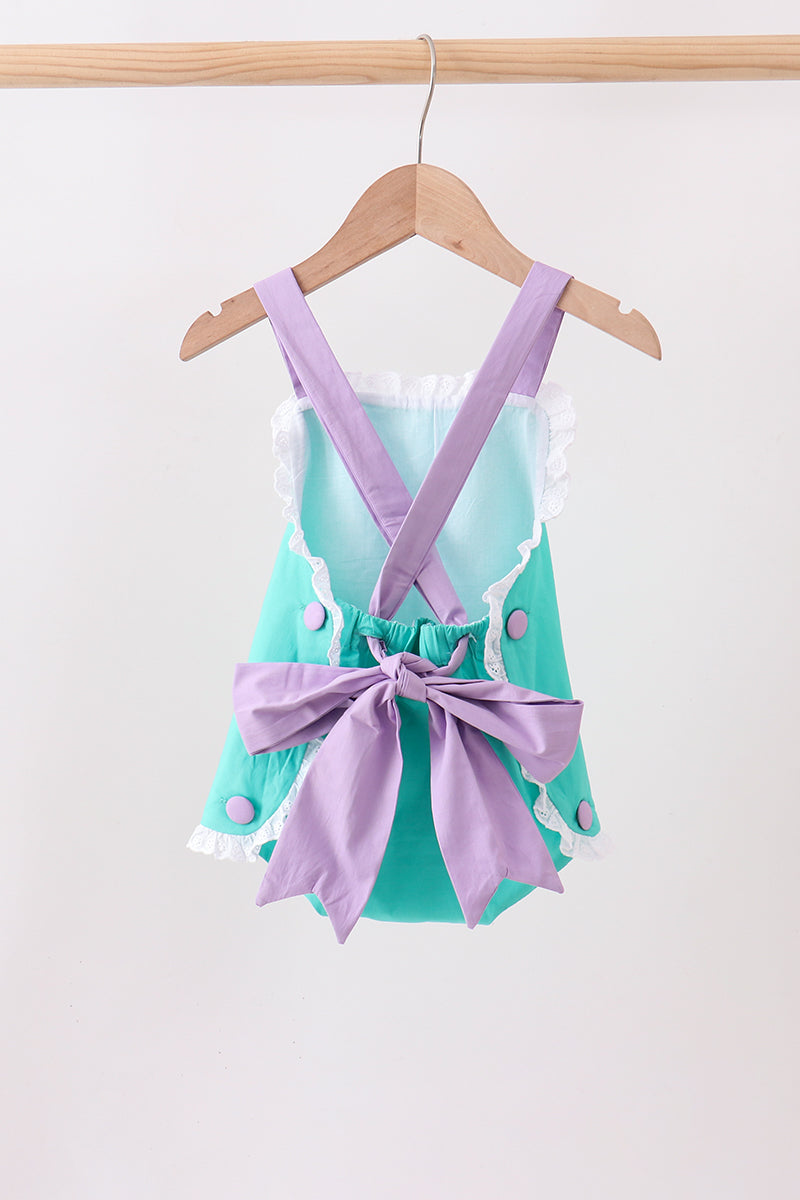Green ribbon ruffle bow bubble | Boutique Children's Clothing