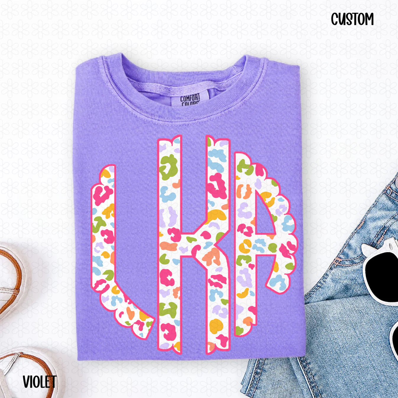 Bright Leopard Custom Monogram Completed Tee | Boutique Children's Clothing