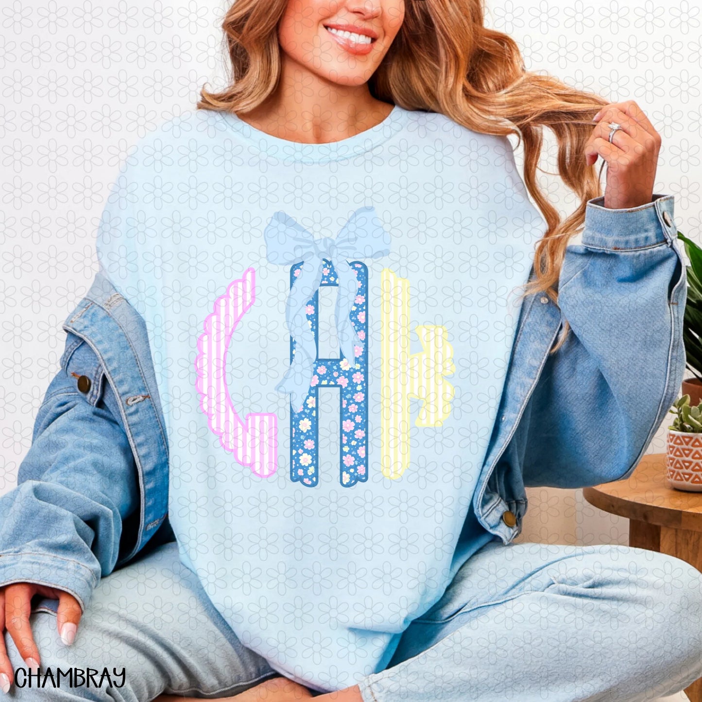 Ditsy Floral Custom Monogram Completed Tee | Boutique Children's Clothing