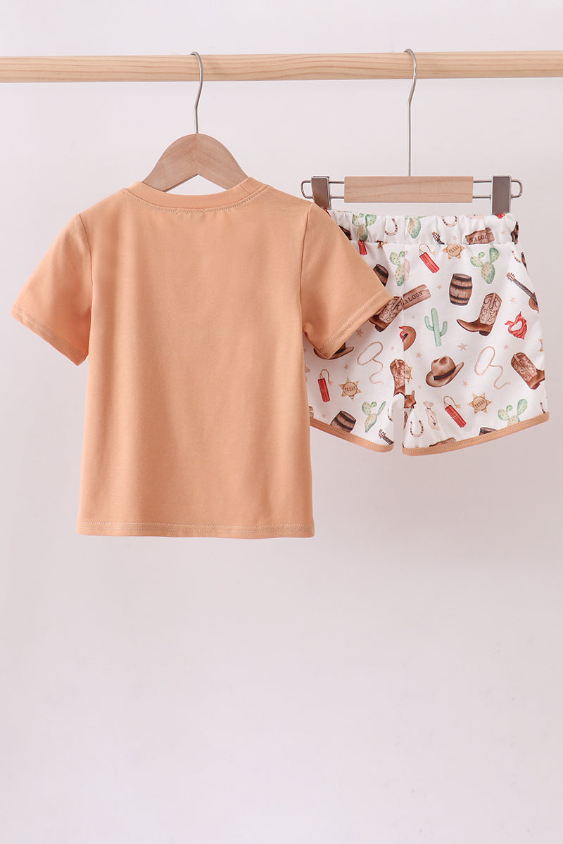 Brown Western Embroidered Shorts Set | Boutique Children's Clothing