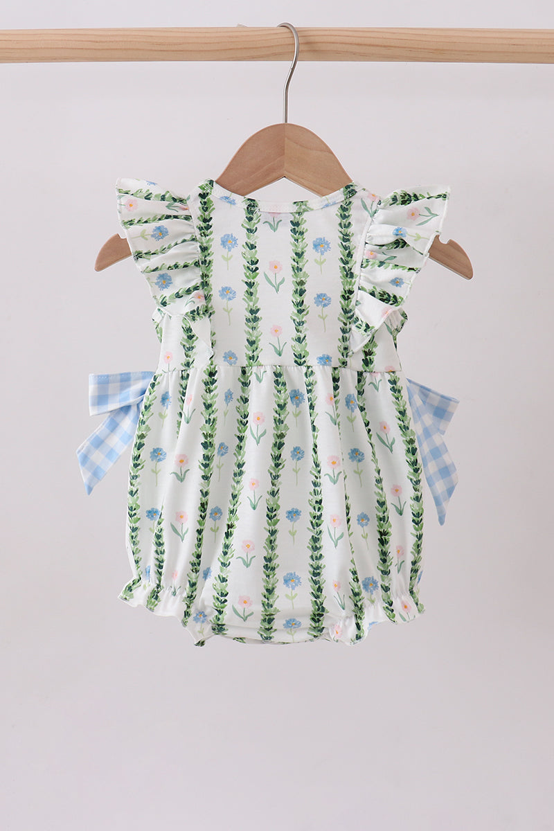 Green Floral Ruffle Bubble | Boutique Children's Clothing