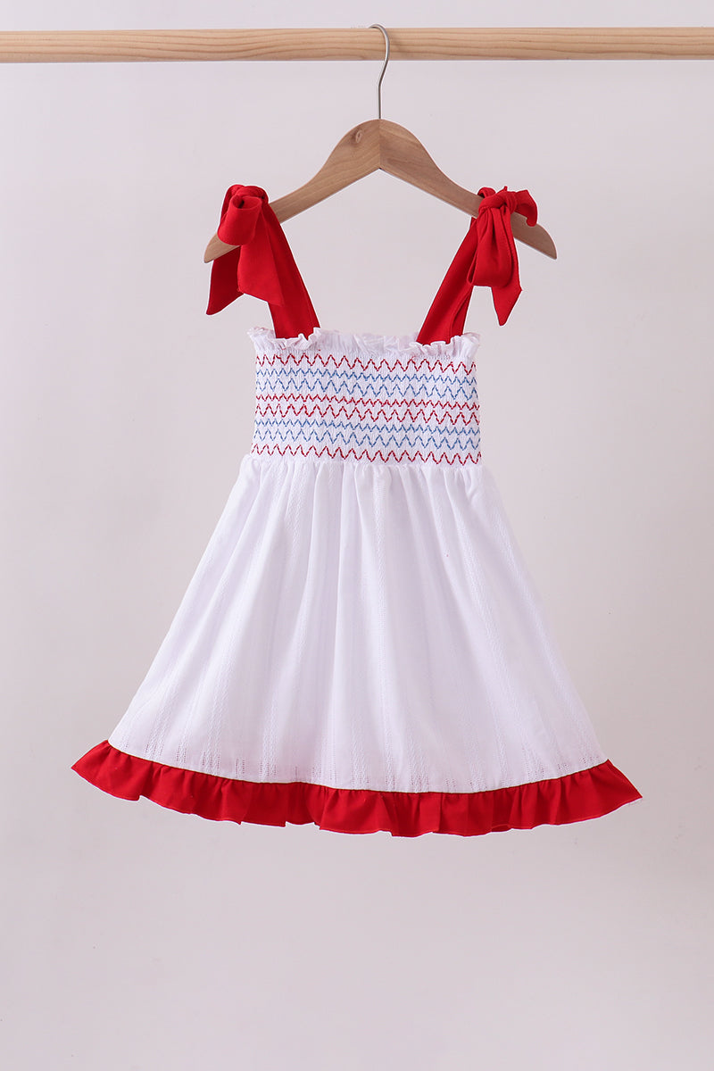 White smocked jacquard ruffle dress | Boutique Children's Clothing