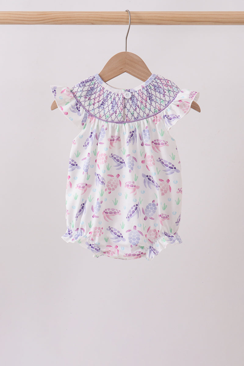 Purple Sea Turtle Smocked Bubble | Boutique Children's Clothing
