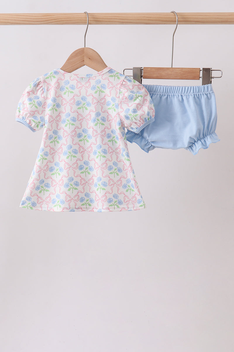 Blue Hydrangea Bow Bloomer Set | Boutique Children's Clothing
