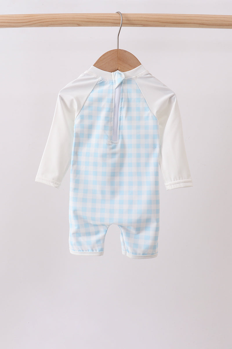 Blue Plaid UPF Swim One-Piece | Boutique Children's Clothing