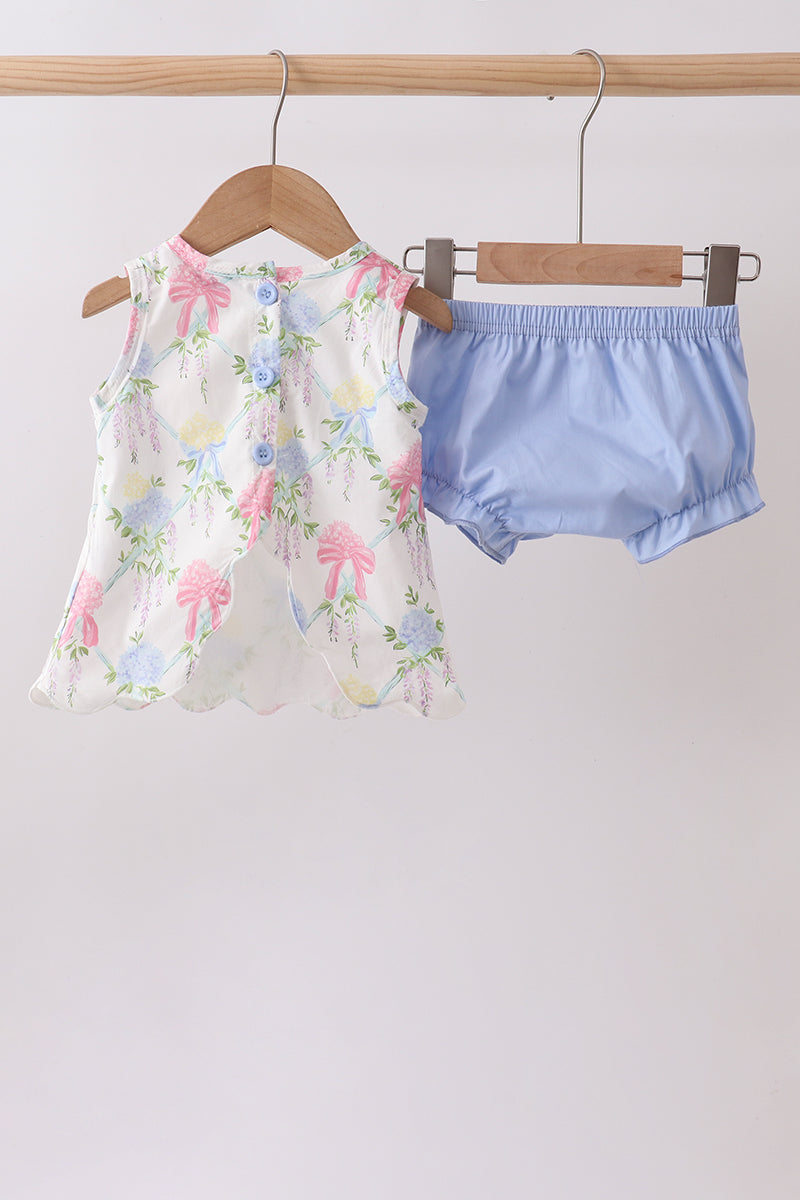Blue Hydrangea Bow Bloomer Set | Boutique Children's Clothing