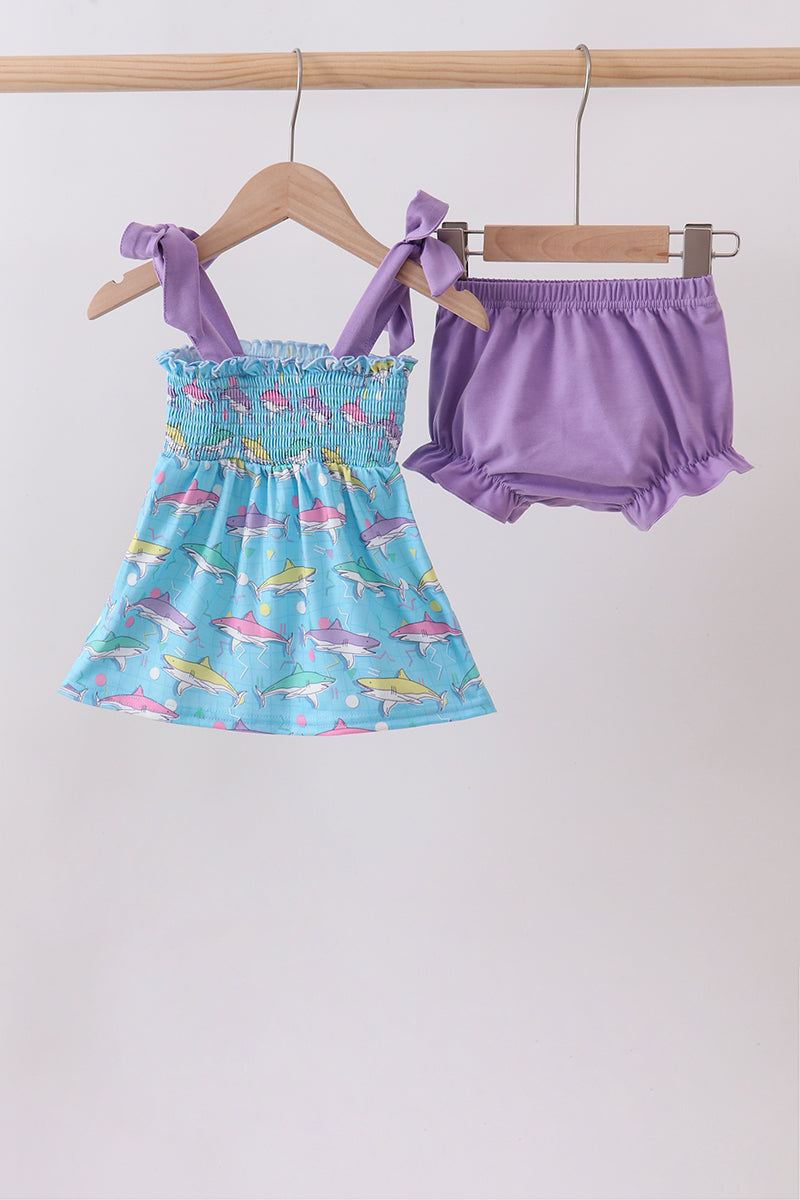 Blue Shark Smocked Bloomer Set | Boutique Children's Clothing