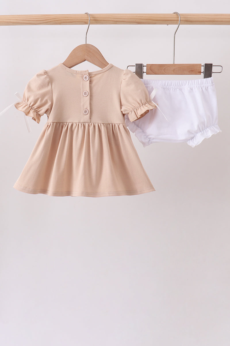 Khaki Puppy Smocked Bloomer Set | Boutique Children's Clothing