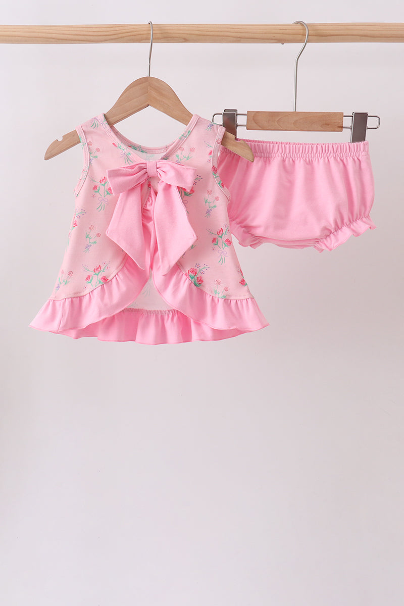 Pink Floral Ruffle Bloomer Set | Boutique Children's Clothing