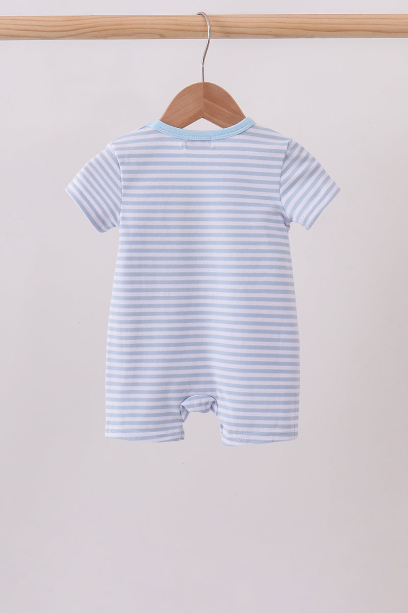 Blue Apple Pencil Embroidery Romper | Boutique Children's Clothing