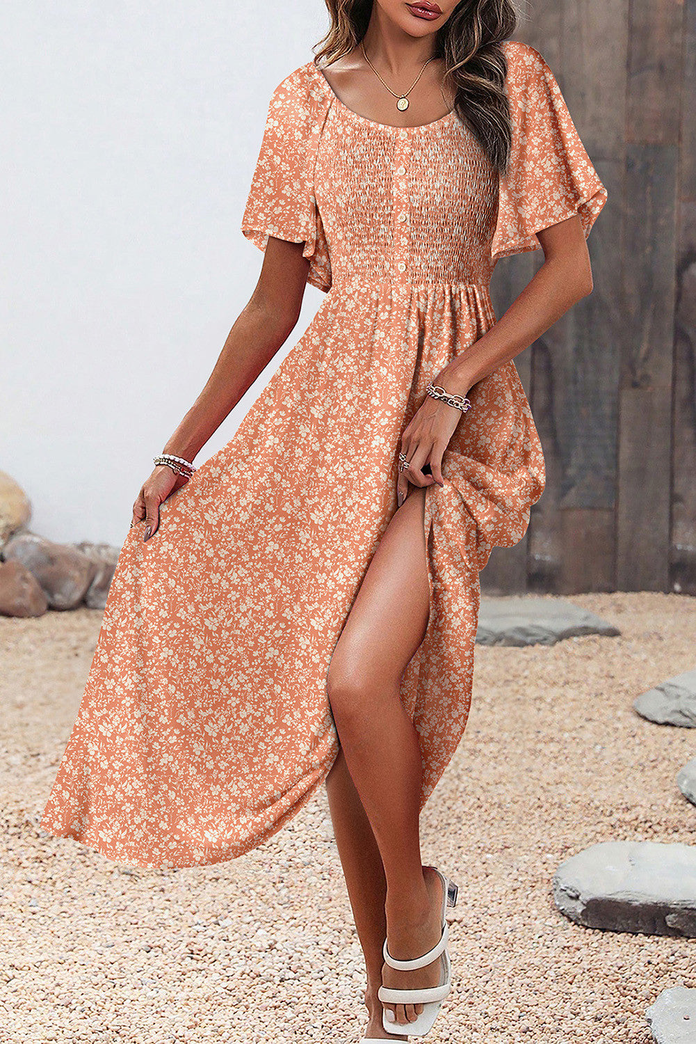 Pink Floral Smocked Dress February.