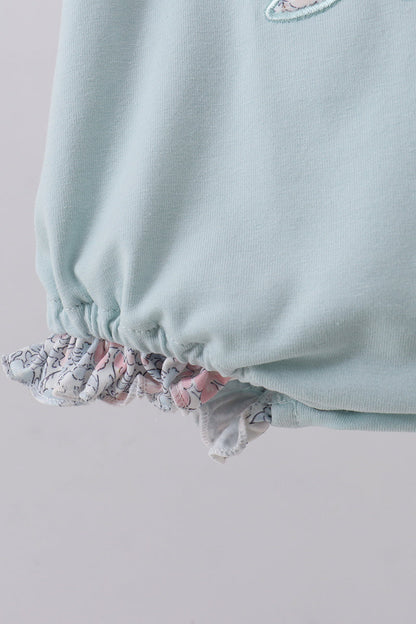 Blue floral bunny applique ruffle bubble