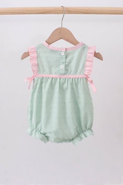 Green swiss dot cross sheep ruffle bubble