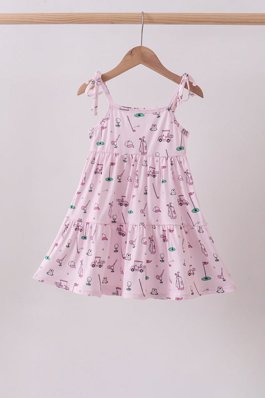 Pink golf print tiered dress | Boutique Children's Clothing