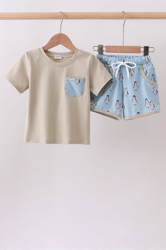 Penguin print shorts set | Boutique Children's Clothing