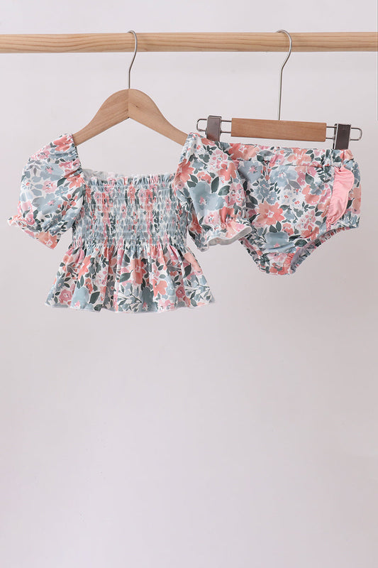 Pink Floral Smocked UPF Swim Set | Boutique Children's Clothing