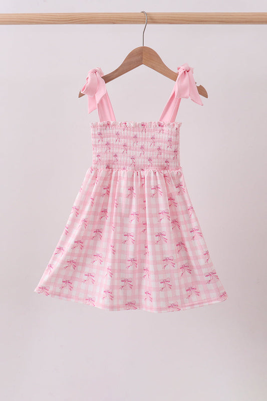 Pink bow smocked ruffle dress | Boutique Children's Clothing
