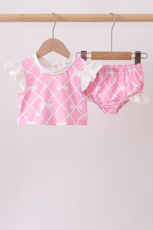 Pink Bow UPF Swim Set | Boutique Children's Clothing