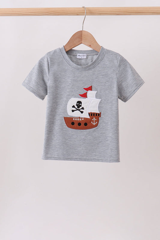 Gray Ship Applique Top | Boutique Children's Clothing