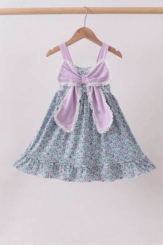 Purple floral print bow ruffle dress | Boutique Children's Clothing