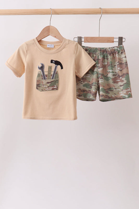 Khaki Toolbox Applique Set | Boutique Children's Clothing