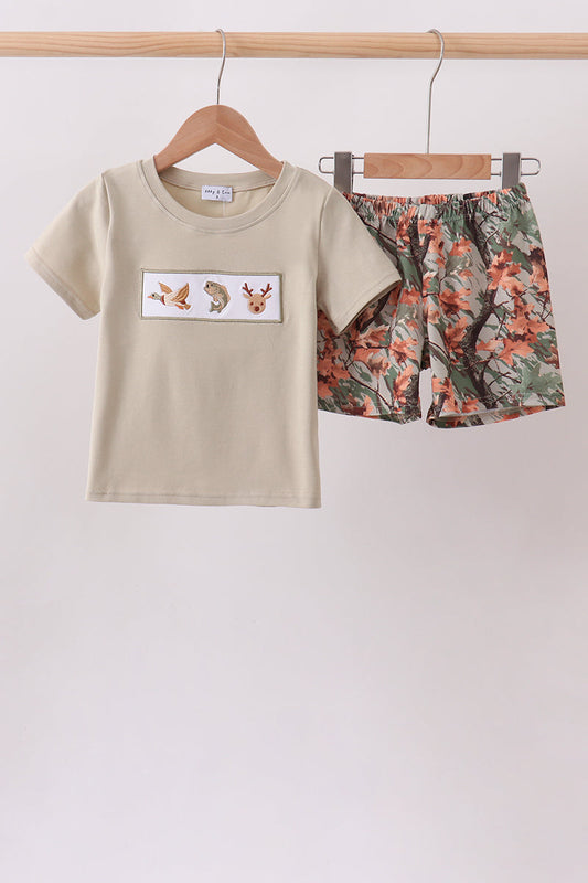 Camo Wildlife Embroidered Shorts Set | Boutique Children's Clothing