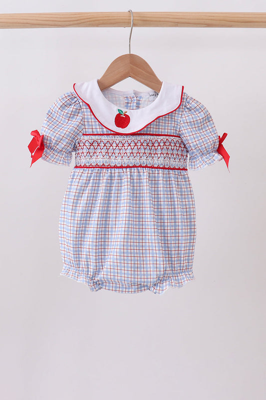 Blue Apple Smocked Plaid Bubble | Boutique Children's Clothing