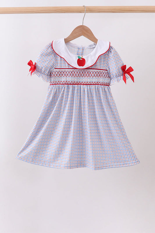 Blue Apple Smocked Plaid Dress | Boutique Children's Clothing