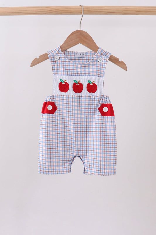 Blue Apple Embroidered Plaid Jon Jon | Boutique Children's Clothing