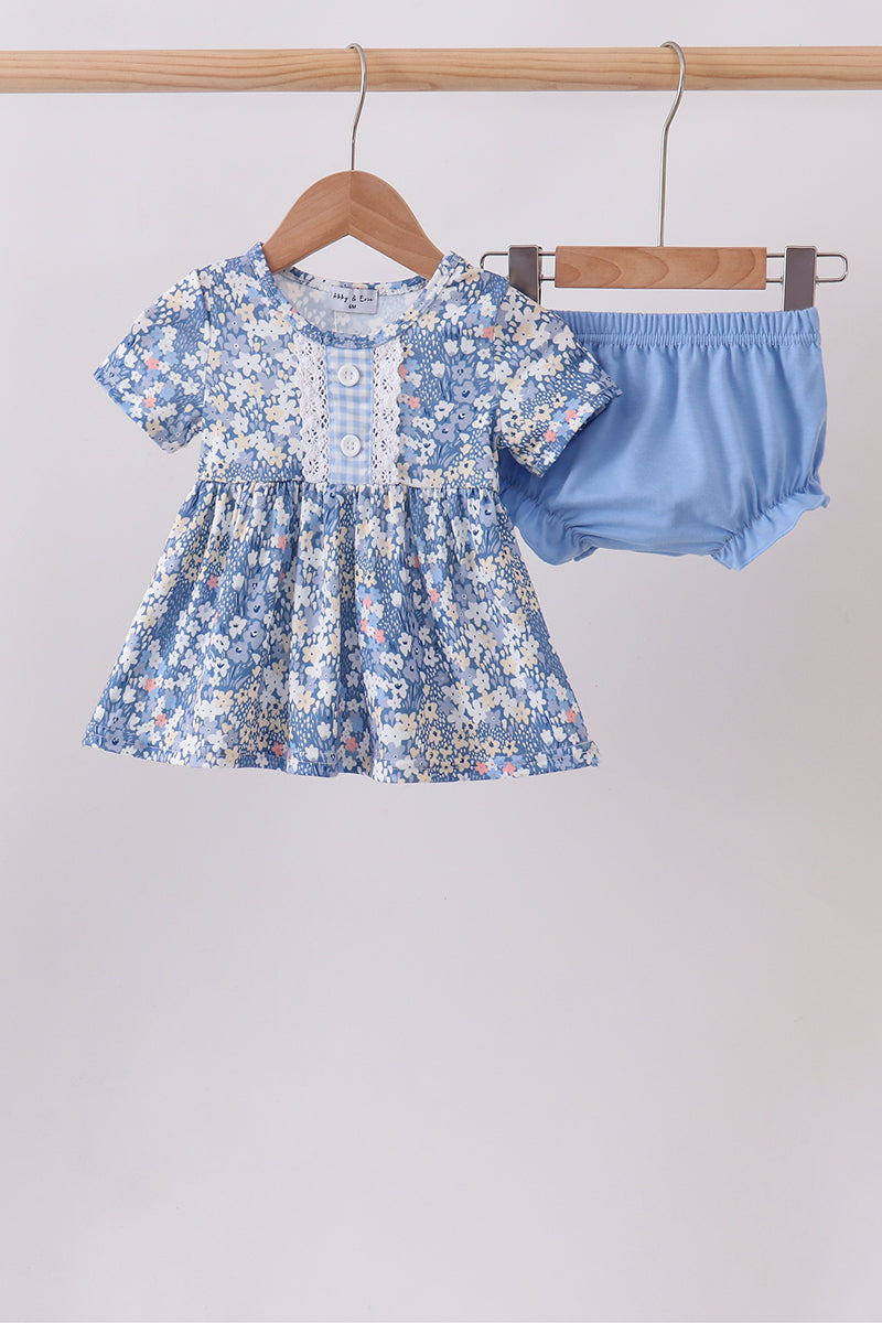 Blue Floral Print Bloomer Set | Boutique Children's Clothing