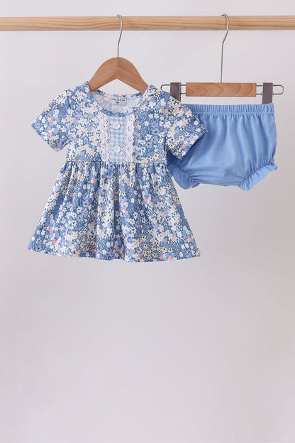 Blue Floral Print Bloomer Set | Boutique Children's Clothing