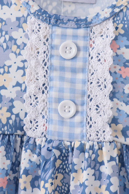 Blue Floral Print Bloomer Set | Boutique Children's Clothing