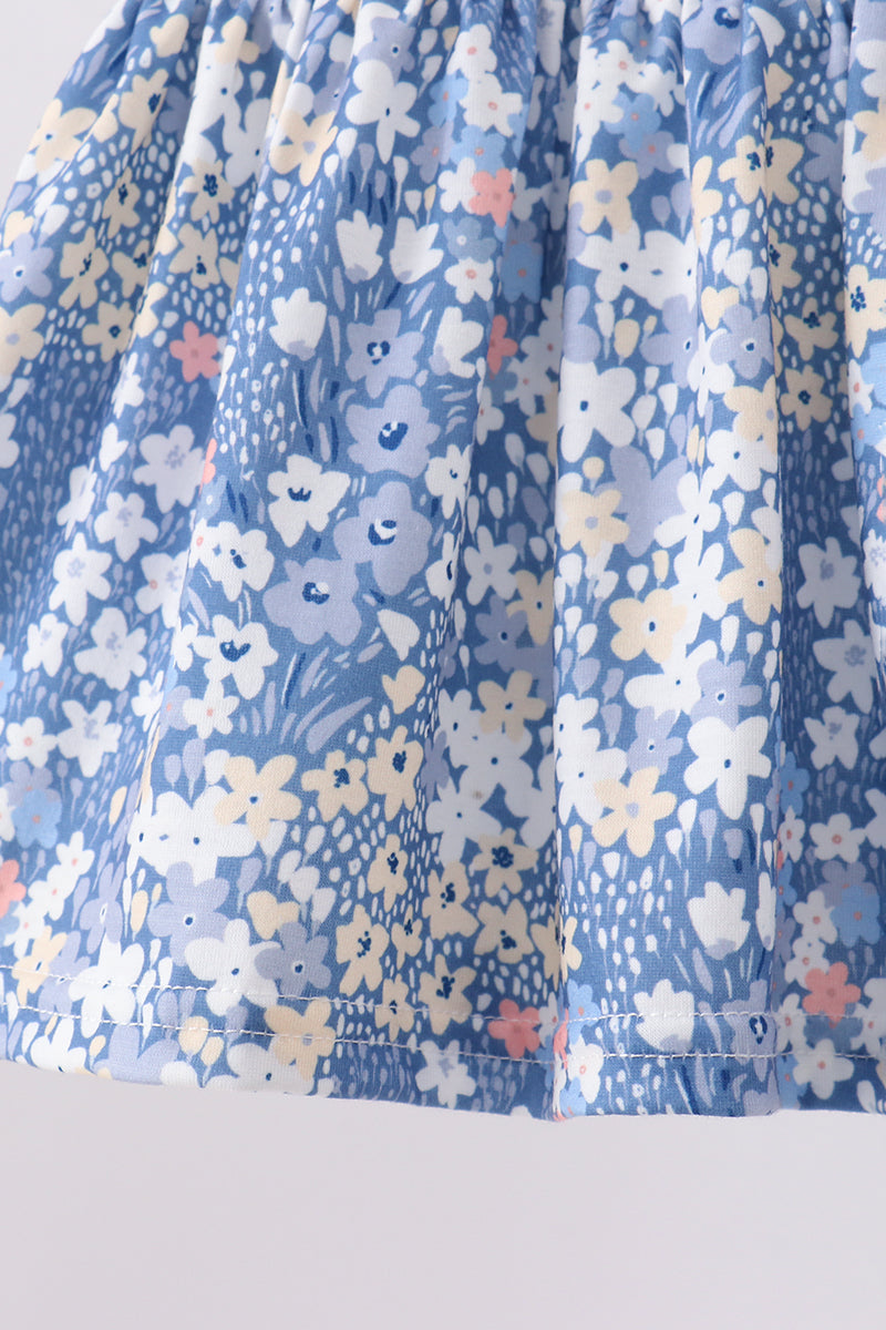 Blue Floral Print Bloomer Set | Boutique Children's Clothing