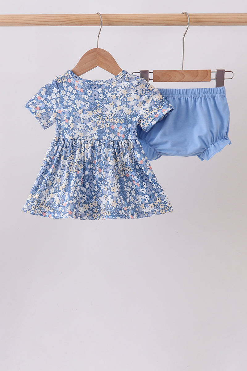 Blue Floral Print Bloomer Set | Boutique Children's Clothing