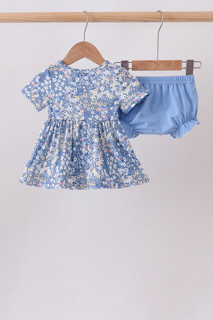 Blue Floral Print Bloomer Set | Boutique Children's Clothing