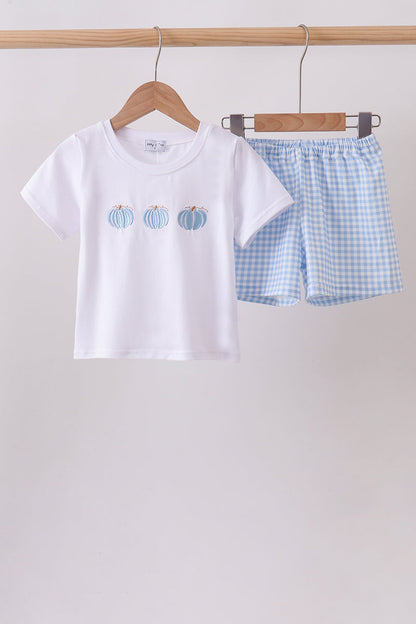 Blue Pumpkin Embroidered Gingham Shorts Set | Boutique Children's Clothing