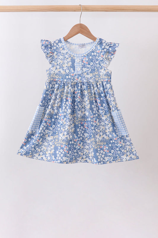 Blue Floral Print Dress | Boutique Children's Clothing